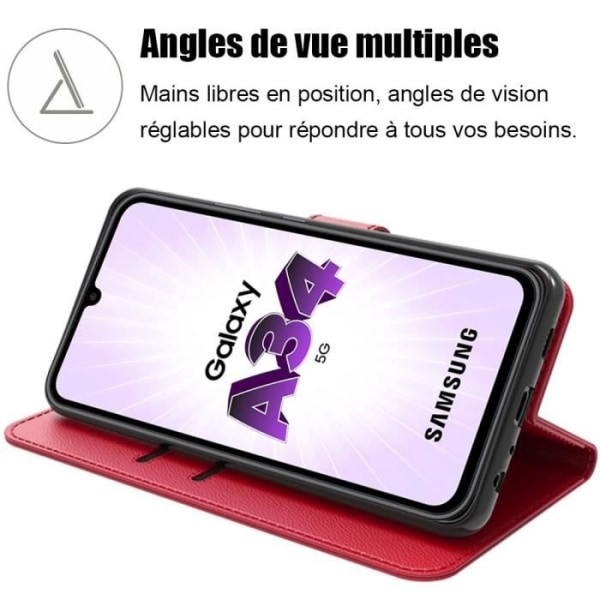 Fodral till Samsung Galaxy A34 5G syntetiskt läder Röd Anti-Scratch 360 graders skydd