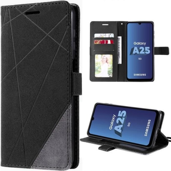 Skyddsöverdrag - BOOLING - Samsung Galaxy A25 5G - Syntetiskt läder - Stötdämpande - Retro Svart
