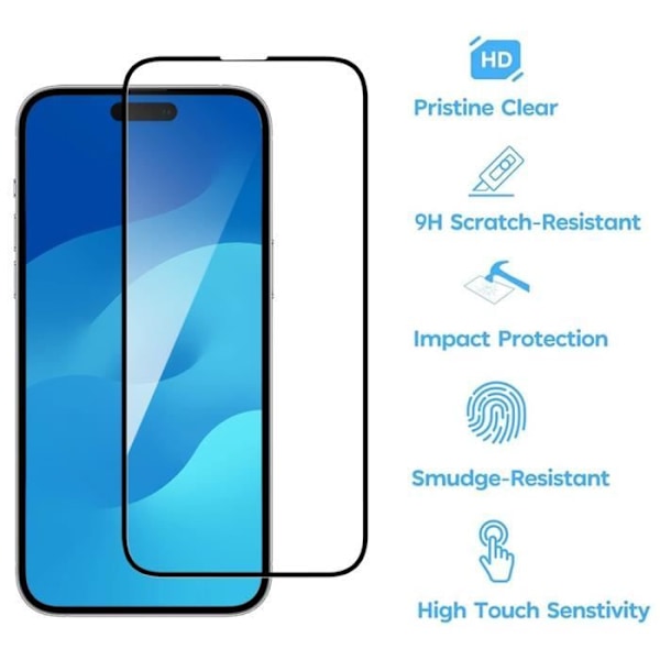 3 Fuldt hærdet glas til iPhone 15 Pro Max 9H Anti-ridse skærmbeskytter Svart