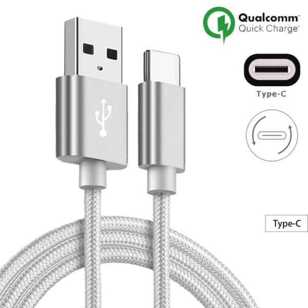 USB Typ C-kabel, 1M, för telefon -Silvernylon