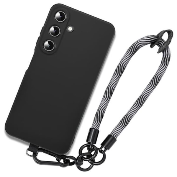 Skyddshölje - Samsung - Galaxy A55 5G - Svart Silikon - Avtagbart Armband - Stötresistent Mörkgrå