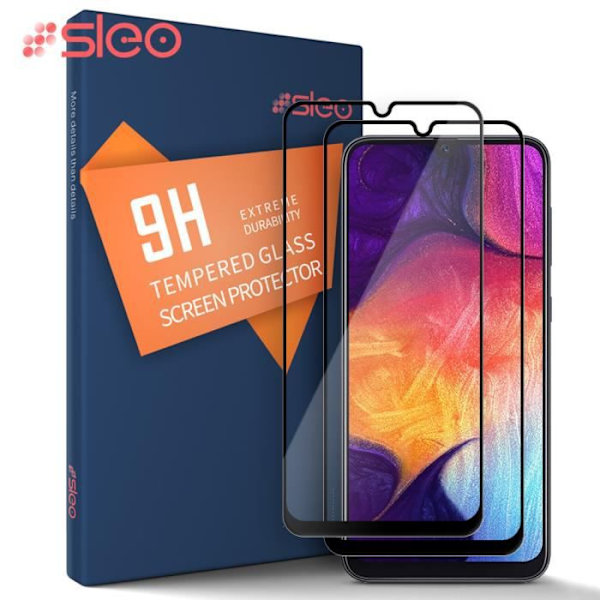 Skyddsfilm - SLEO - Samsung Galaxy A50 - Härdat glas - Reptålig - 2 delar Svart
