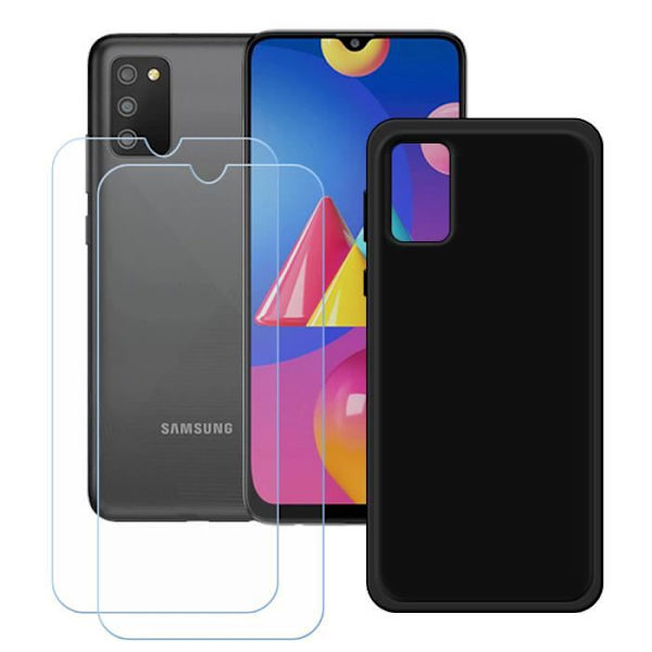 FZ svart fodral för Samsung Galaxy A02S (6,5") + 2 x härdat glas, HD skyddsfilm - TPU silikonfodral skal.