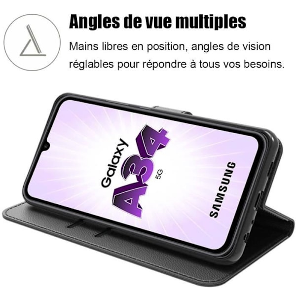 Fodral till Samsung Galaxy A34 5G Skyddsflik Lädereffekt Anti-Scratch Svart