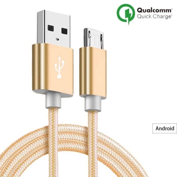 Kabel Laddare Micro USB - Guld Nylon - 1M - Kompatibel med Android - Micro USB-kontakt - 1M