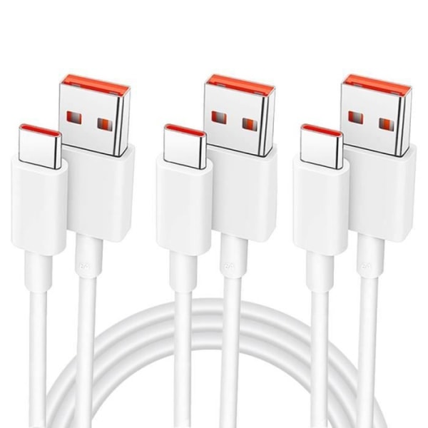 3x 6A USB-C hurtigopladningskabel til Xiaomi Redmi 13C Redmi Note 13 4G-5G Note 13 Pro Plus 5G - 1M Hvid Vit