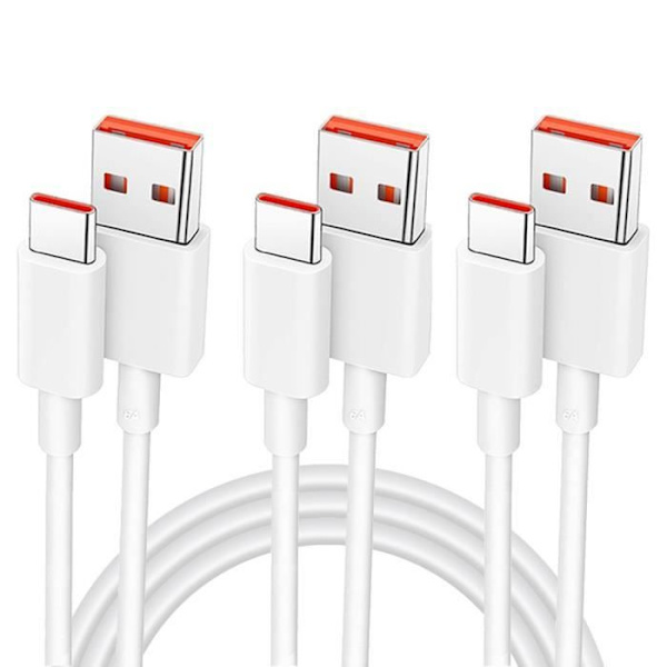 3x 6A USB-C snabbladdningskabel för Xiaomi Redmi 13C Redmi Note 13 4G-5G Note 13 Pro Plus 5G - 1M Vit Vit