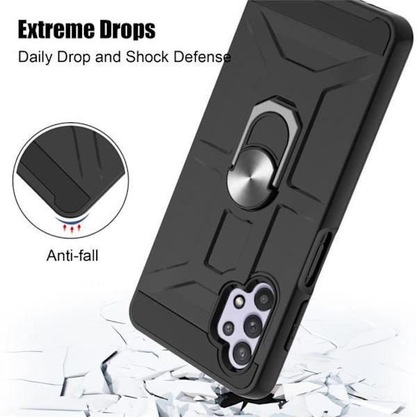 Fodral till Samsung Galaxy A32 5G Stötsäkert repskyddsfodral Samsung Galaxy A32 5G fodral med ringhållare Svart