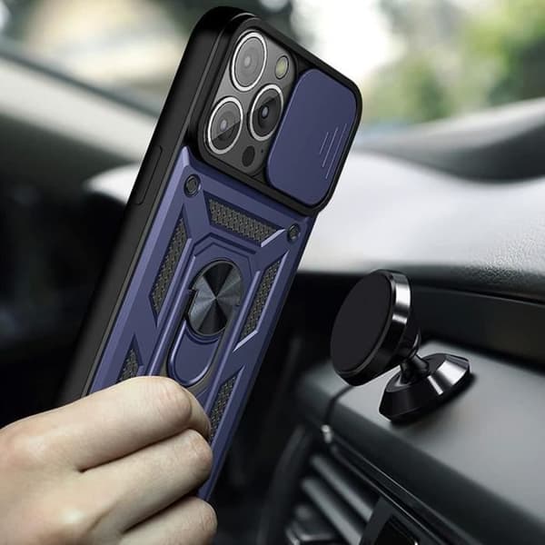 Coque - BOOLING - för iPhone 14 Pro Max - Stötabsorberande Förstärkt - Militärstandard - Rotera Ring marinblå