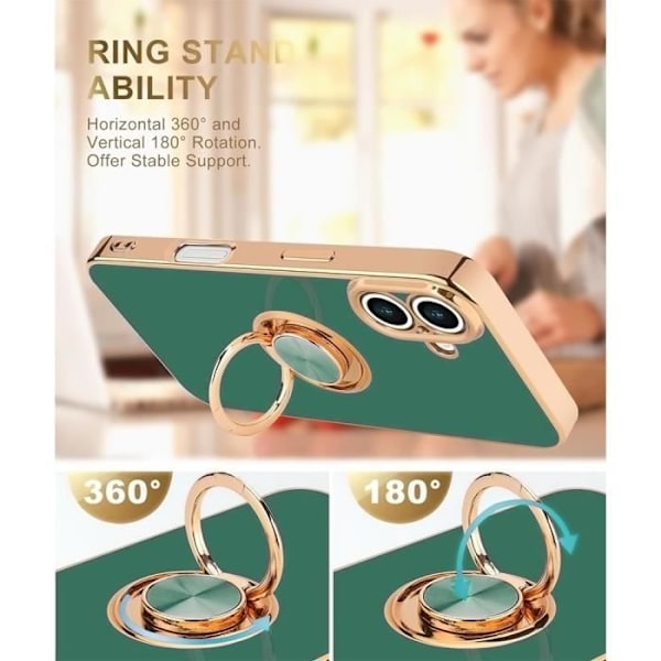 Ringfodral för iPhone 16 Plus - Midnattsgrön Elegant Stötsäker Anti-Scratch Luxury Mjuk TPU