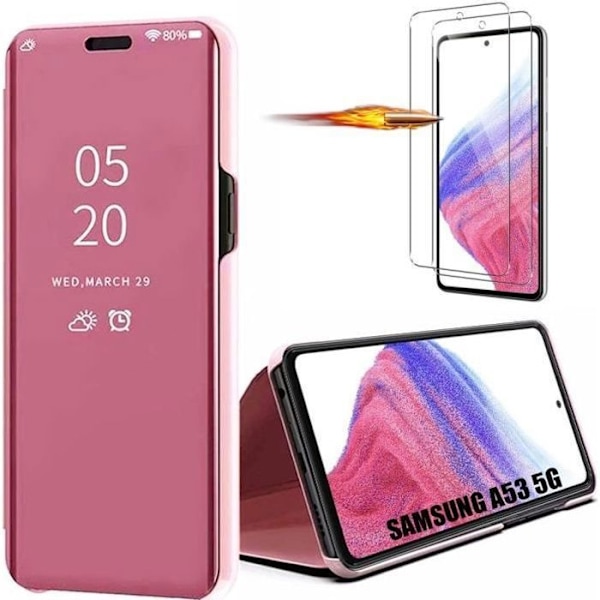 Skydd för Samsung Galaxy A53 5G - BOOLING - Stöttålig skal med spegeleffekt - Rosa - 2 härdat glas Rosa
