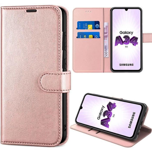Inbyggt fodral för Samsung Galaxy A34 5G Protective PU Läder Rosa