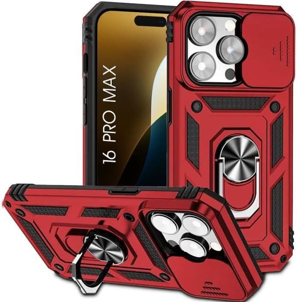 Skyddsskal - BOOLING - för iPhone 16 Pro Max - Stötdämpande - Bakstöd - Röd Röd