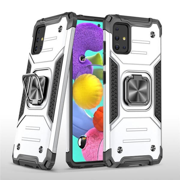 Fodral för Samsung Galaxy A51 Ringfäste Dubbellagers förstärkt försvar Stötsäkert pansarfodral Silver