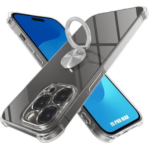 iPhone 15 Pro Max-fodral med 360 graders roterande silverringstativ