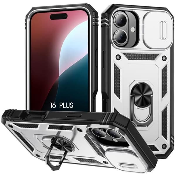 Skyddsfodral - BOOLING - för iPhone 16 Plus - Silver - Stötabsorberande - Hård Silver