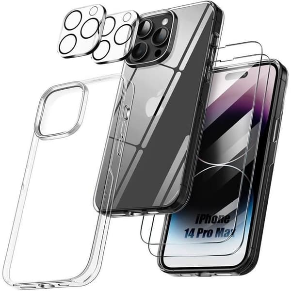 Skyddskal - Silikon - för iPhone 14 Pro Max - Transparent - Stötsäker - 2 Härdat Glas Transparent