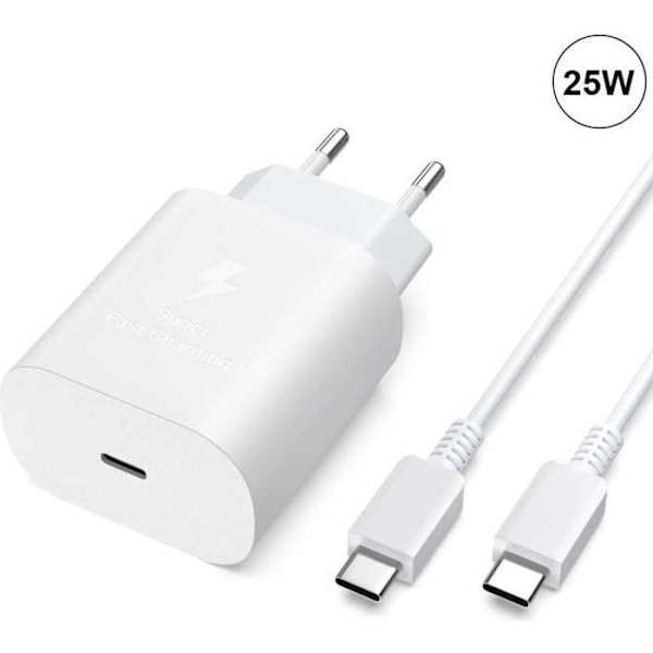Laddare USB-C 25W + USB-C till USB-C kabel 1M Vit för Samsung Galaxy A36 A56 A32 4G-5G A31 A30 Vit