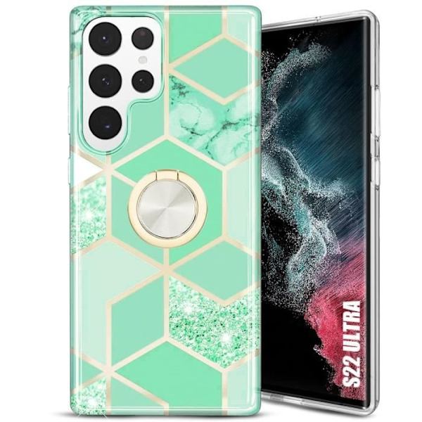 Skal till Samsung Galaxy S22 Ultra, turkos färg med ringstöd Stötsäkert skydd