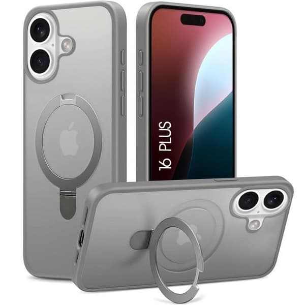 Skyddsskal - BOOLING - för iPhone 16 Plus - Stötskydd - Magnetiskt stöd - Grå Grå
