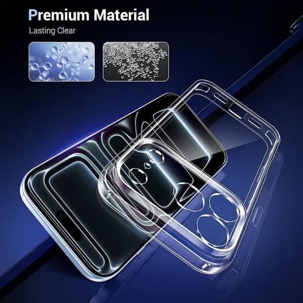 Skal för iPhone 18 Pro Max, Stötsäker Silikon Slim Transparent - 2 Härdat Glas Transparent