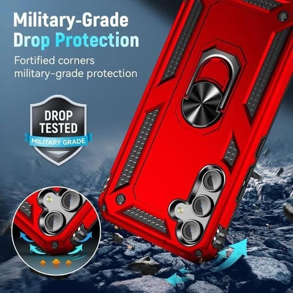 Skyddsskal - BOOLING - för Samsung Galaxy A05s - Hårt antishock - Röd ringstöd Röd