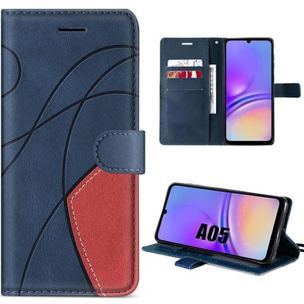 Skyddshölje - BOOLING - Samsung Galaxy A05 - Stötbeständig Läderlook - Kortficka - Tvåfärgad Vävd Marinblå, röd