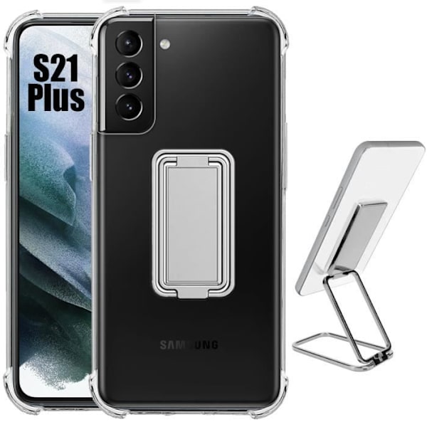 Fodral för Samsung Galaxy S21+-S21 Plus Silikon Ultra stötsäker Transparent med justerbart stöd Metall Silver transparent-silver