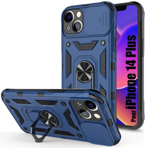 Fodral till iPhone 14 Plus Marinblå förstärkt kantring Baksida Army Style Stötsäker styv
