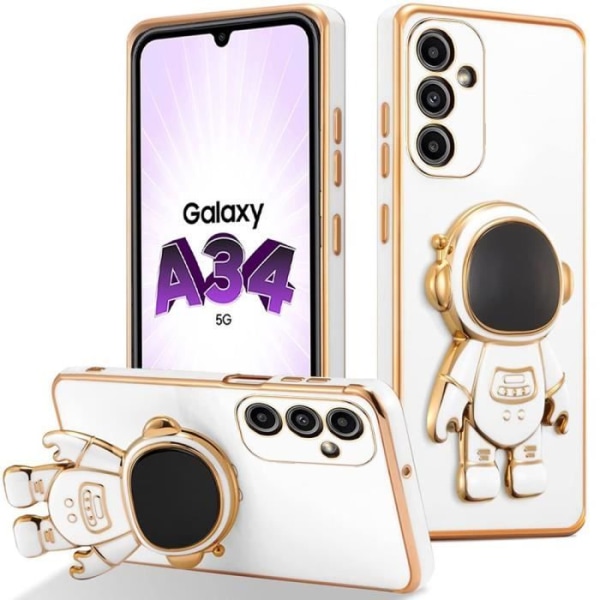 Silikonfodral för Samsung Galaxy A34 5G - Stötsäkert skydd med 3D Cute Astronaut Support - Vit