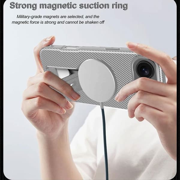 SkyddsgCase - BOOLING - för iPhone Air - Kolfiber med Magnetisk Cirkelsupport - Grå Grå