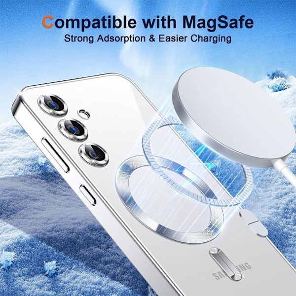 Coque för Samsung Galaxy S24 FE - med magnetisk cirkel - silver + 2 härdade glas - BOOLING® Klar, Silver