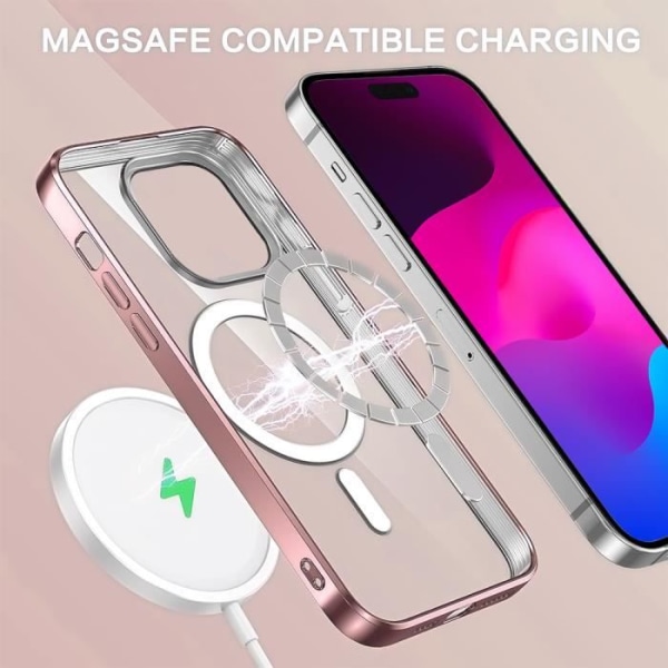 Cover til iPhone 15 Plus med Magnetic Circle Shockproof Protection Transparent Shiny Contour Pink Rosa