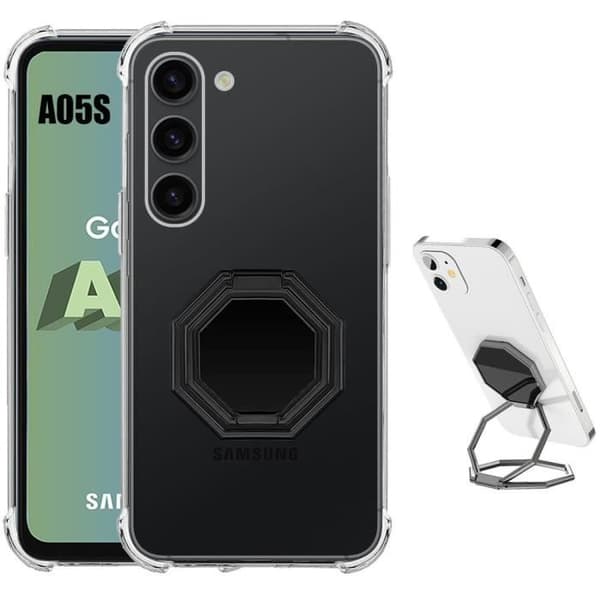 Coque - BOOLING - för Samsung Galaxy A05s - Stöttålig silikon - Transparent - Justerbart ställ Transparent