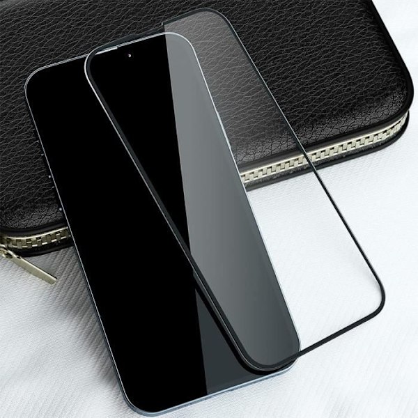Helhärdat glas för iPhone 15 Pro - BOOLING - Förpackning med 2 svarta anti-skrapglasögon Transparent med svart kant