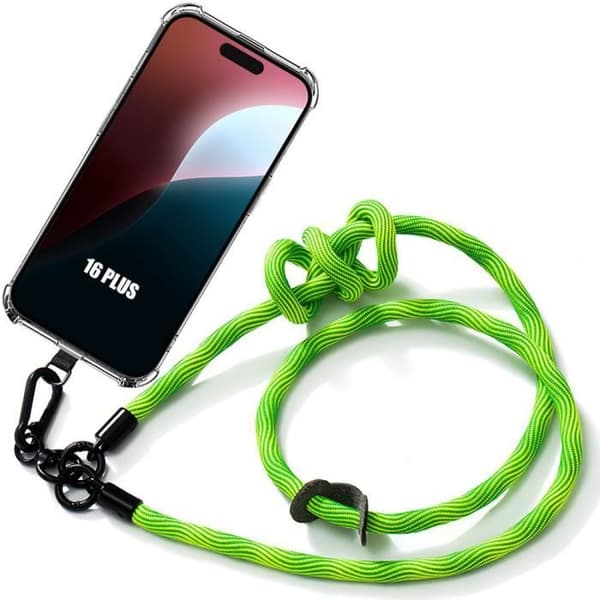 Coque - för iPhone - 16 Plus - Stöttålig skydd - Avtagbar snodd - Transparent Grön