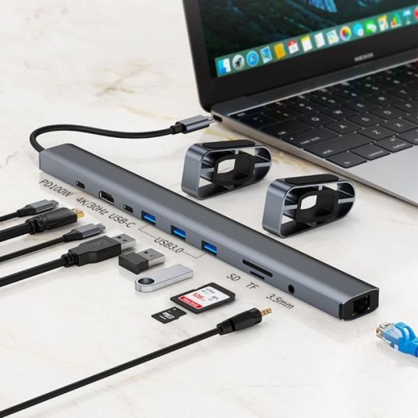 USB-C till HDMI 4K-adapter med USB 3.0-port, USB-C, 100W PD, Ethernet, SD-TF-kortläsare, 10 i 1 Hub för MacBook Air-Pro