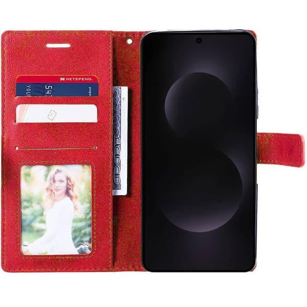 Skyddsskal - BOOLING - för Samsung Galaxy S25 Edge - Röd läderlook - Stötsäker - Represistent Röd