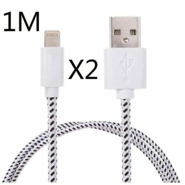 Paket med 2x VIT 1M Usb-kabel för iPhone Tyg flätad synkroniseringskabel Nätladdare för iPhone 5-5s 6 6s plus