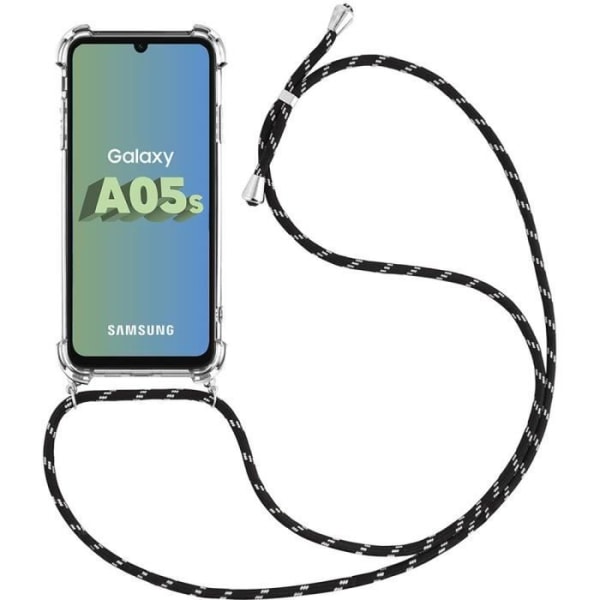 Fodral för Samsung Galaxy A05s (ej för A05) Förstärkt mjukt skydd + justerbar axelrem Svart Transparent, svart