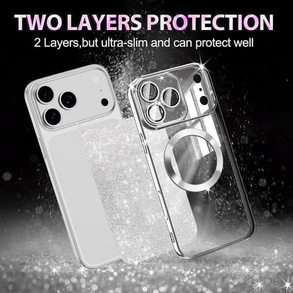 Skyddshölje - BOOLING - för iPhone 17 Pro Max - med magnetring - silver - 2 glas Silver