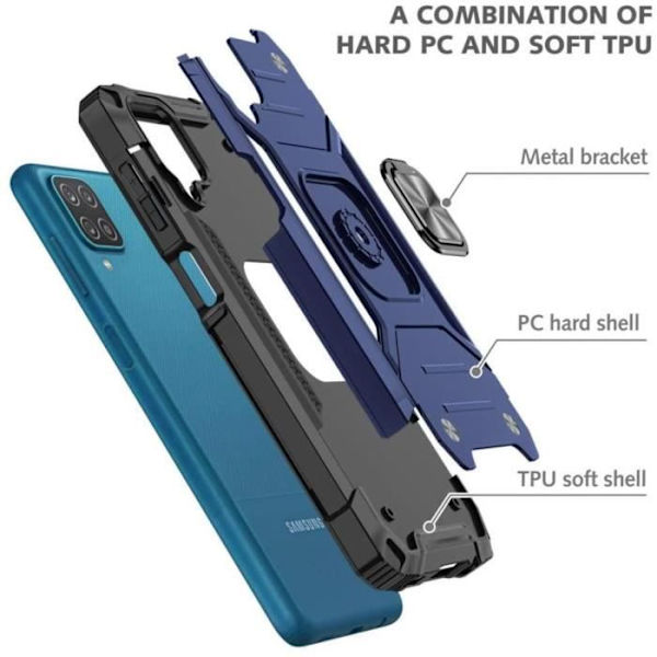 Fodral för Samsung Galaxy A12 SM-A125F PC + Silikon TPU-fodral, skalfodral Extra starkt skydd Ringhållare + Funktion