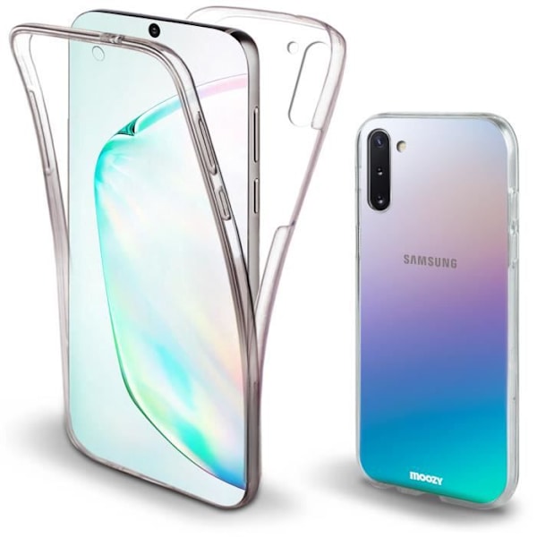 Moozy 360 Degree Helkroppstelefonfodral för Samsung Note 10 Transparent Silikon - Stötsäkert fram- och bakskyddsfodral Ho