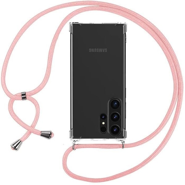 Fodral till Samsung Galaxy S23 Ultra förstärkt stötsäkert skydd med lanyard Pink