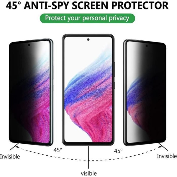 2 Anti-Spy Tempered Glasögon till Samsung Galaxy A53 5G skärmskydd Svart