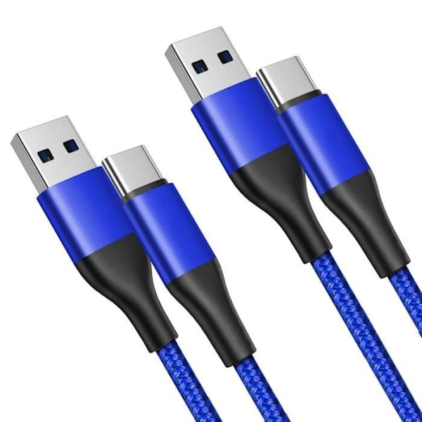 2 USB-C Laddningskablar Snabb 3A för Samsung Galaxy A16 A15 A05s A25 A35 A55 A56 - Nylonfläta 1M Blå Blå