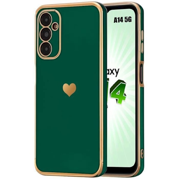 Skyddsfodral för Samsung Galaxy A14 och A14 5G - BOOLING - Hjärtmönster - Midnattsgrön Nattgrönt