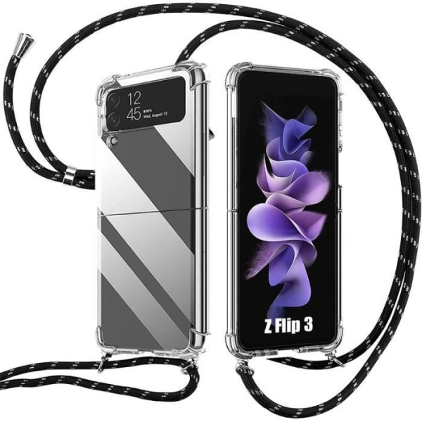 Skyddsskida - Samsung - Galaxy Z Flip 3 5G - Förstärkt TPU - Rep-resistant - Svart Snöre Transparent, svart