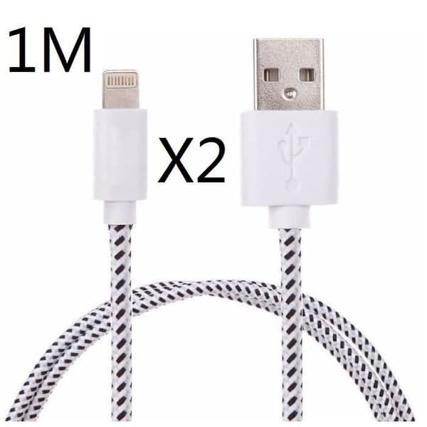 USB-kabel - YSFMODE - Paket med 2 - 1M - Vävd tyg - Laddning och synkronisering iPhone VIT