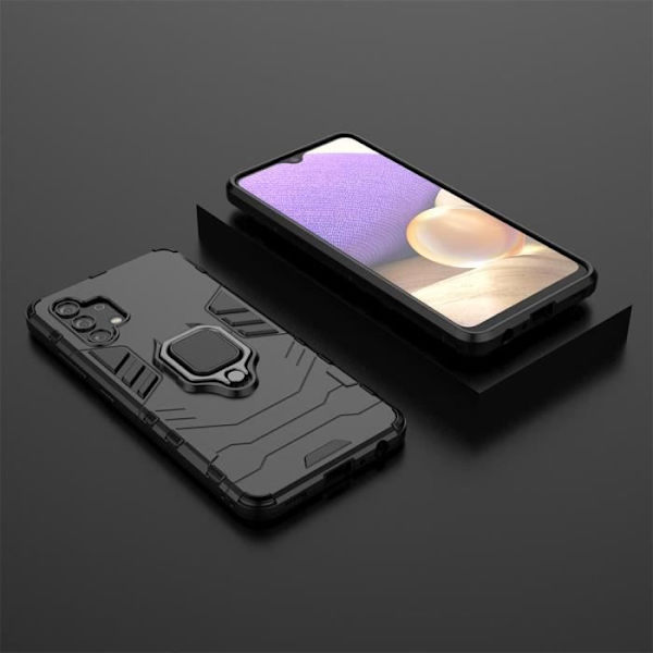 Samsung Galaxy A32 4G Fodral.(Svart) PC+TPU Silikon Dual Layer Heavy Armor Cover Fodral med Ring Stativ För Samsung a32 4G